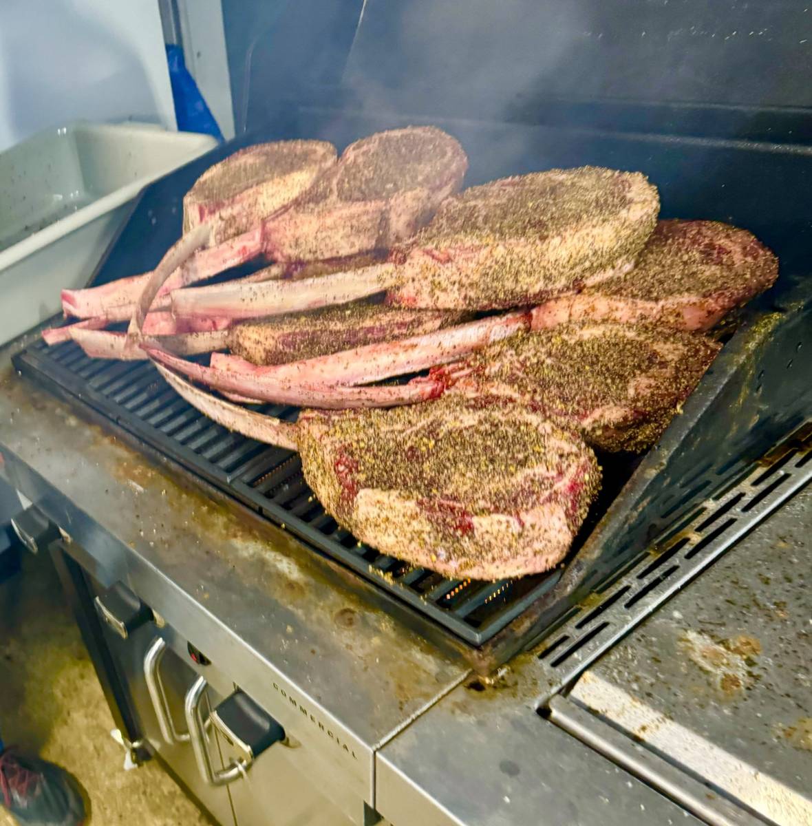 Tomahawk steaks on the grill