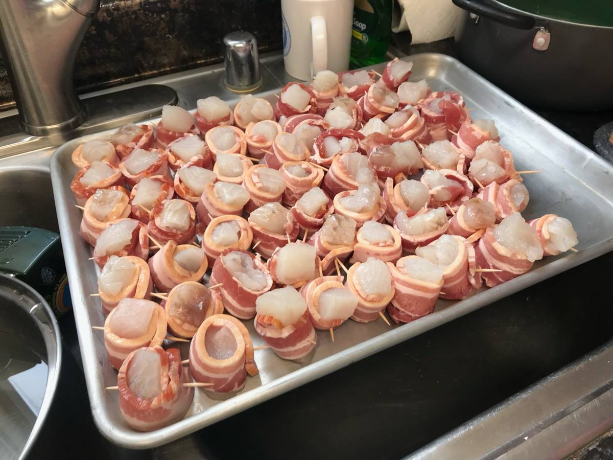 Bacon-wrapped scallops prepared by Barb